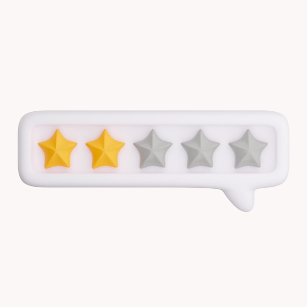 valutazione della bolla 3d per la soddisfazione 3d 5 stelle per il concetto di feedback della valutazione del cliente di qualità dal cliente revisione del prodotto dei dipendenti rendering vettoriale 3d a 5 stelle