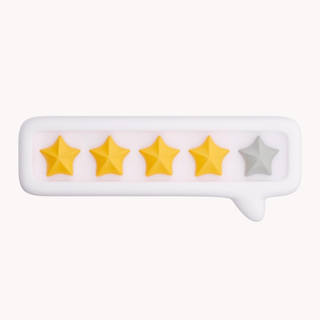 valutazione della bolla 3d quattro stelle per i migliori servizi eccellenti valutazione per la soddisfazione 3d 5 stelle per il concetto di feedback della valutazione del cliente di qualità dal cliente dipendente recensione del prodotto rendering vettoriale 3d a 5 stelle