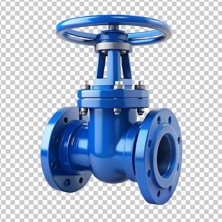 PSD válvula industrial azul sobre un fondo transparente