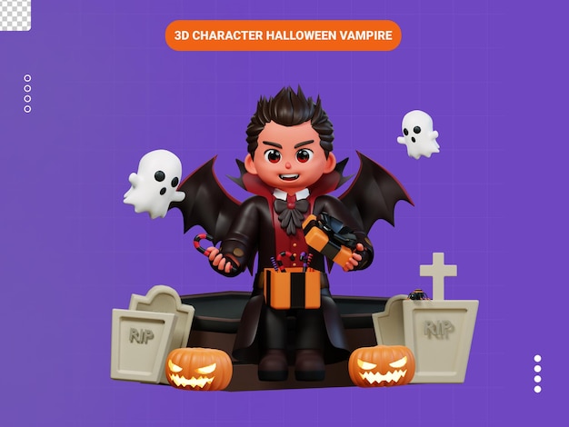 Vampir offene Halloween-Geschenkbox 3D-Charakter