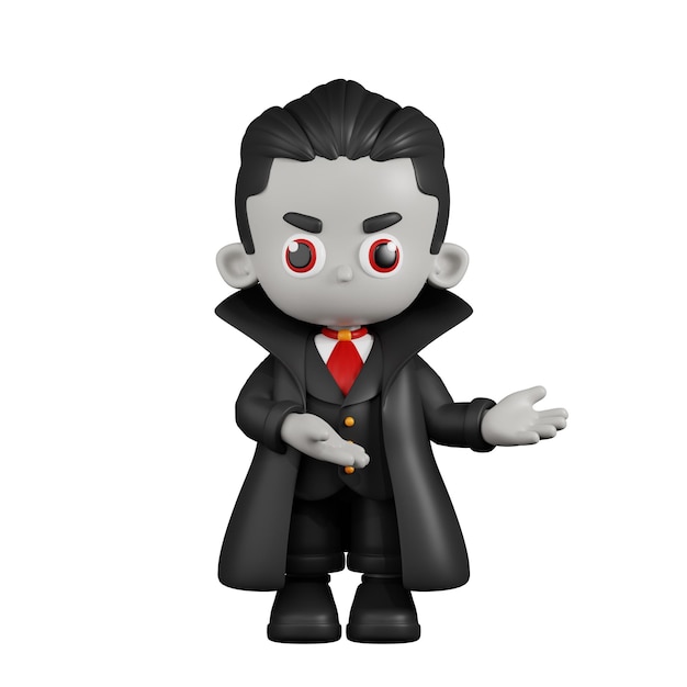 Vampiro Drácula de dibujos animados en 3D apuntando a algo Pose