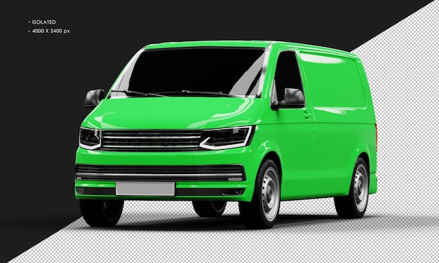 Van de transporte verde brilhante realista isolada da vista de ângulo frontal esquerdo