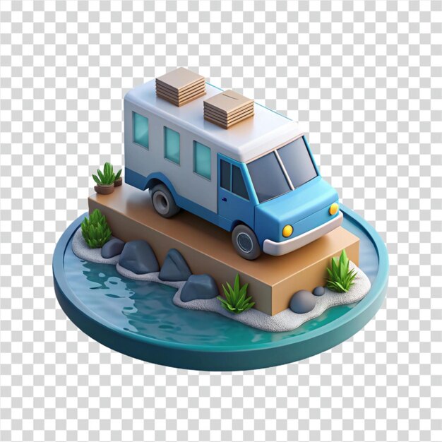 Van de entrega en la plataforma costera Renderizado en 3D