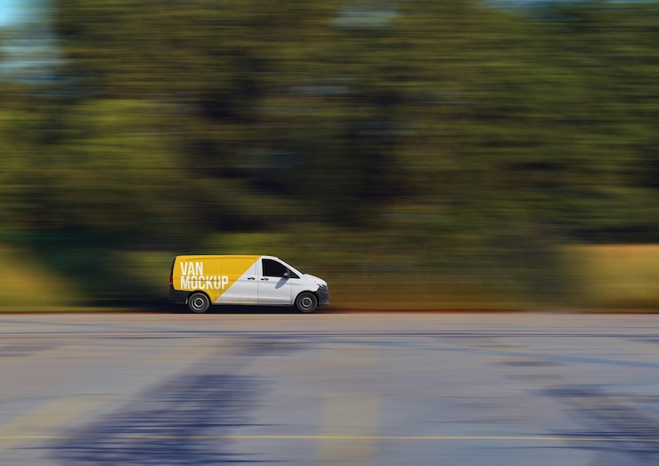 PSD van wrap mockup psd realistic vehicle cargo car commercial stickers ev mockup template