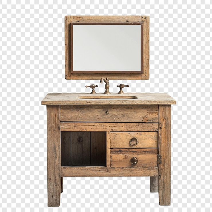 PSD vanidad de baño de madera rústica