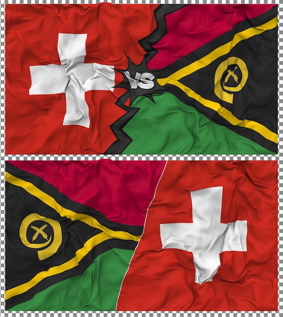 Vanuatu contro la Svizzera Metà bandiera combinata tessuto di stoffa Bump Rendering 3D