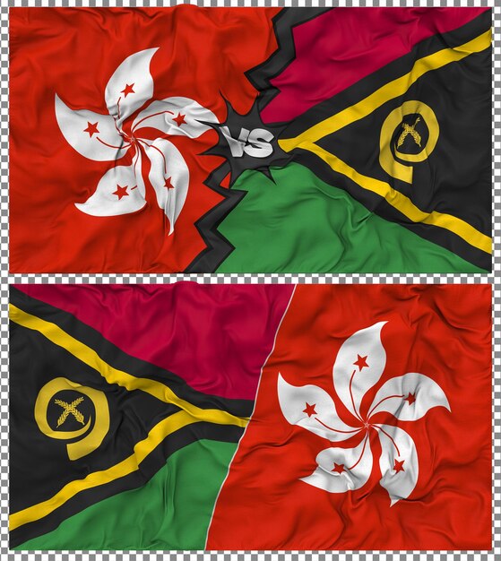 Vanuatu gegen Hongkong Halbkombinierte Flagge Stoff Bump Textur 3D-Rendering