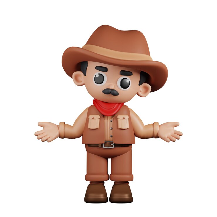 PSD vaquero de personaje 3d haciendo la pose sin idea