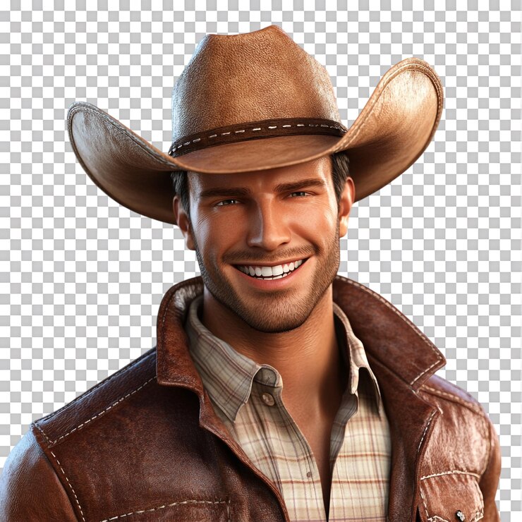PSD un vaquero sonriente con un sombrero contra un fondo transparente