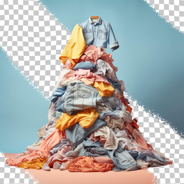 PSD vaqueros de moda apilados en un fondo transparente
