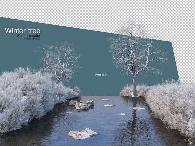 Vari alberi invernali design isolato