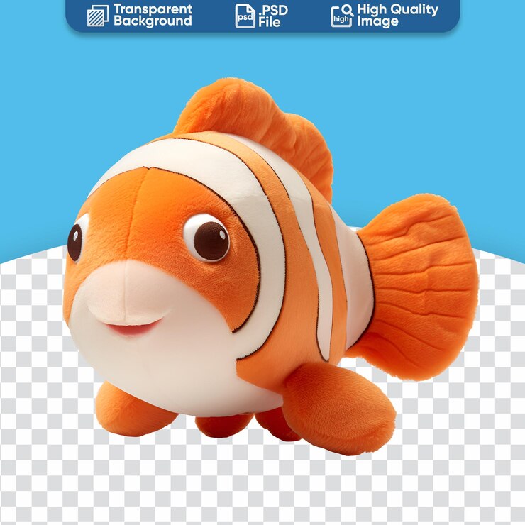 PSD variación de juguete de peluche de peces payaso recortado y relleno de animales