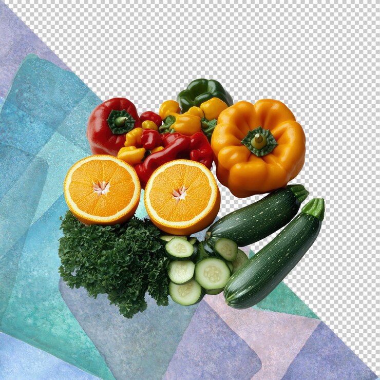 PSD una variada variedad de frutas y verduras frescas