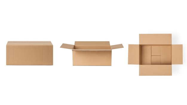 varias cajas de cartón para la entrega de paquetes en un fondo vacío PNG