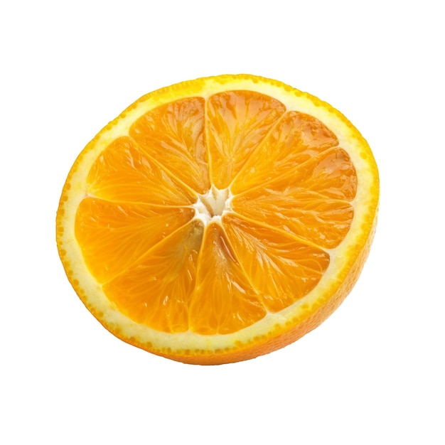 várias fatias de laranja estão alinhadas em uma superfície branca