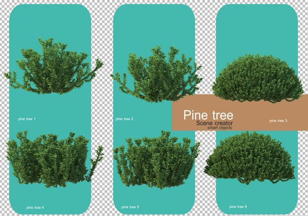 Varias formas de renderizado de pinos.