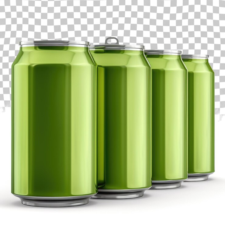 PSD varias latas verdes con una tapa de plata que dice cita verde