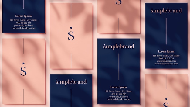 Varias maquetas de tarjetas de presentación verticales para una marca elegante en renderizado 3d