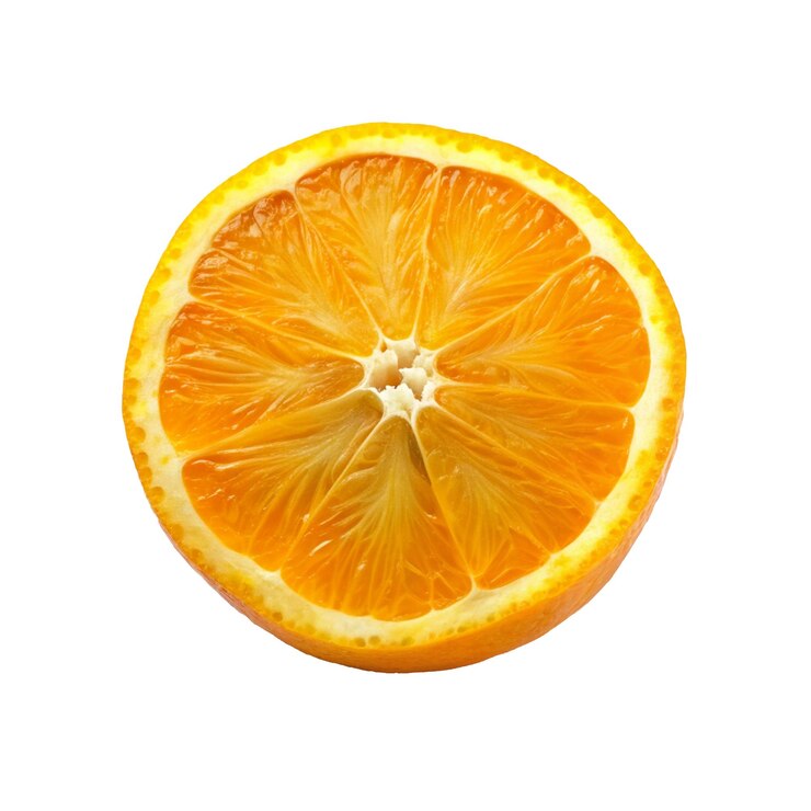 PSD varias rebanadas de naranja están alineadas en una superficie blanca