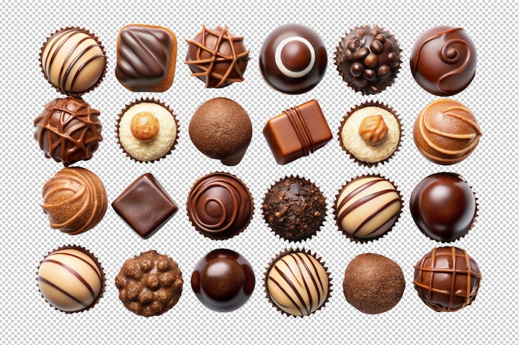 PSD varias variedades de chocolate que exploran las variedades de sabor dulce