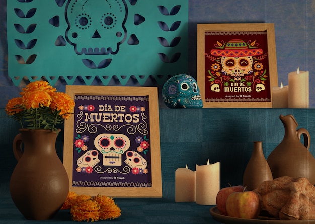 PSD variedad de colores y diseños para maquetas de dia de muertos