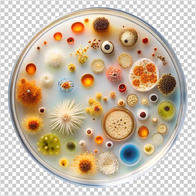 Una variedad colorida de microbios en un plato de laboratorio