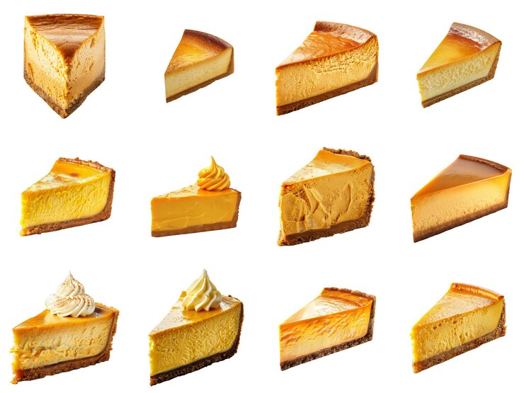 PSD una variedad de deliciosas rebanadas de pastel de queso de calabaza