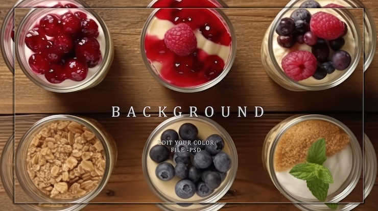PSD una variedad de deliciosos parfaits con bayas y granola