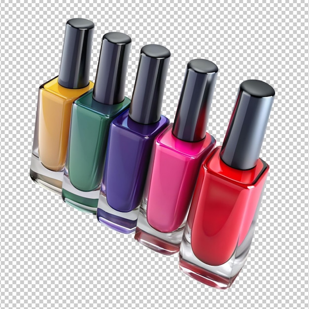 Variedad de esmalte de uñas sobre un fondo transparente