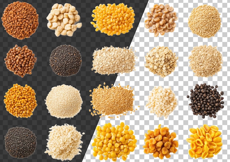 PSD una variedad de granos y semillas cortadas de stock png