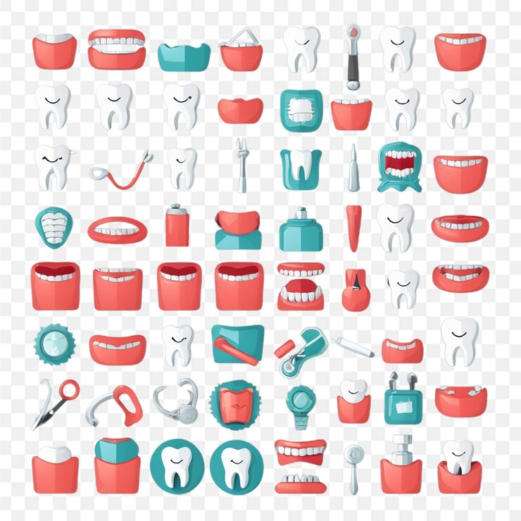 PSD una variedad de herramientas dentales, incluidos cepillos de dientes, pasta dental y herramientas dentales