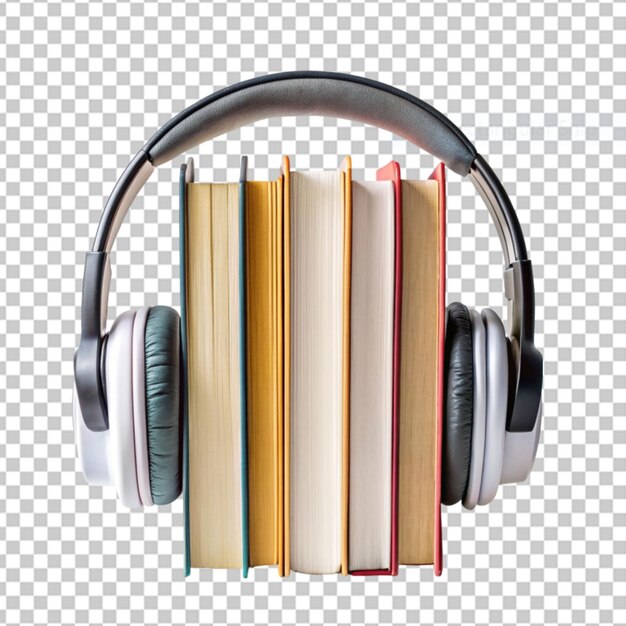 PSD variedad de libros con auriculares