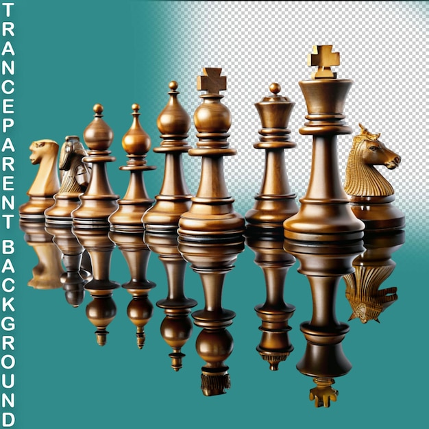 Una variedad de lujosas piezas de ajedrez en un fondo transparente