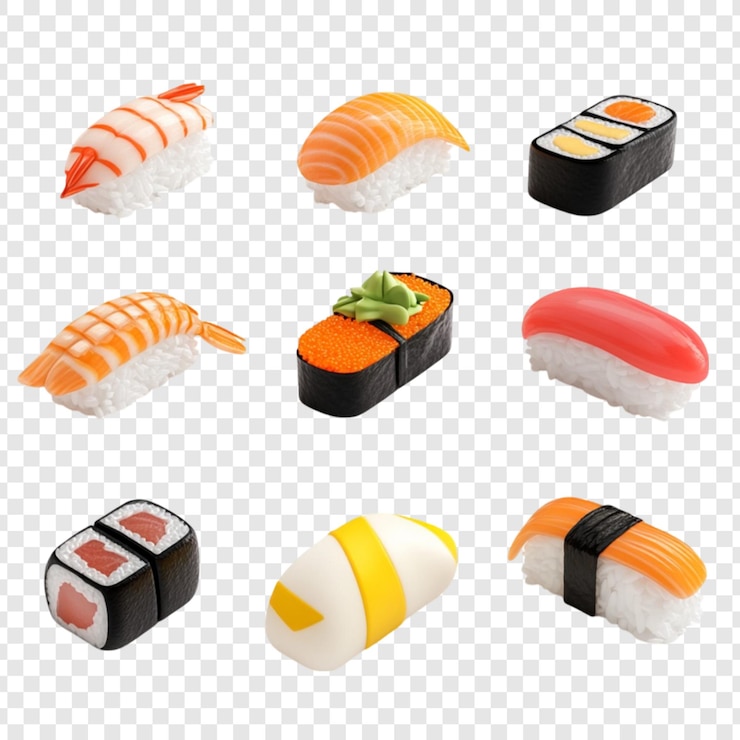 PSD una variedad de platos de sushi deliciosa cocina japonesa