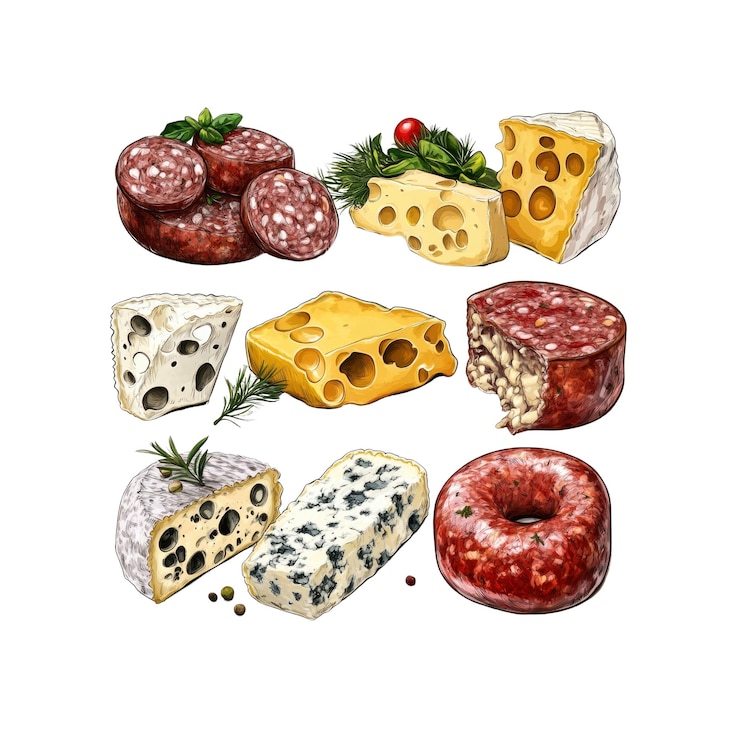 PSD una variedad de quesos y salami