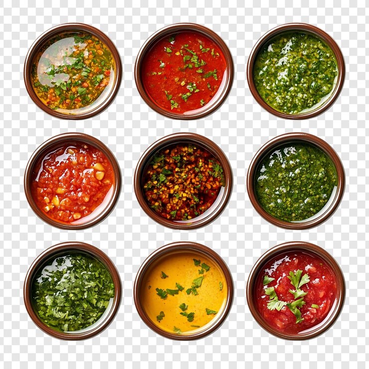 PSD una variedad de salsas y salsas de colores