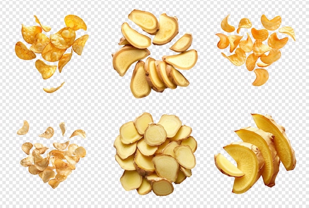 Una variedad de trozos de jengibre recién cortados