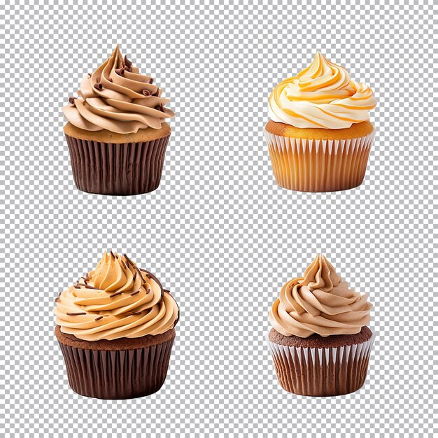 PSD variedade de coleção de cupcakes isolada em fundo transparente