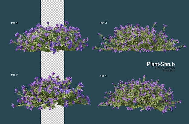 PSD variedade de flores e arbustos