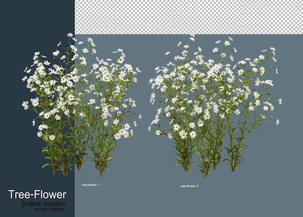 Variedade de flores e árvores