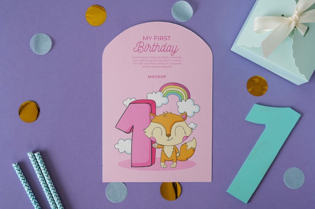 PSD variedade de maquete de elementos de primeiro aniversário para recém-nascidos