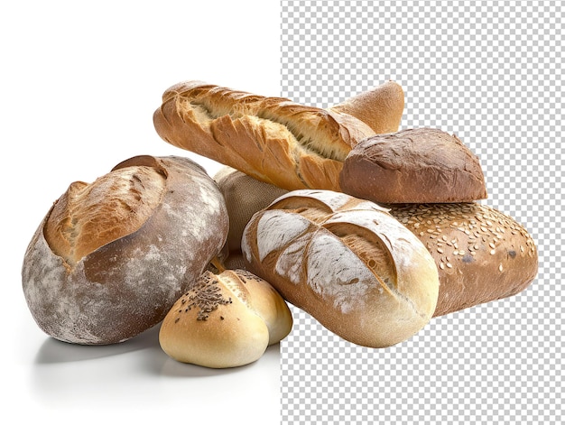 PSD variedade de pão pão fresco com sementes de gergelim em fundo transparente com arquivo png cortar fundo