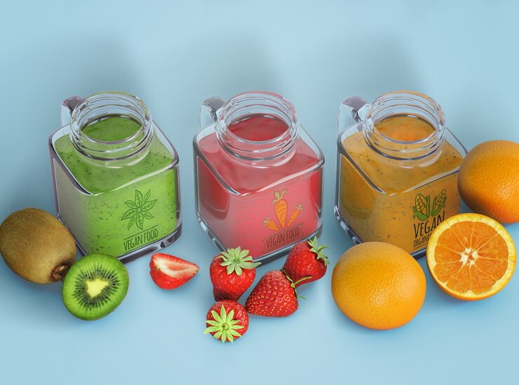 PSD variedade de smoothies em garrafas de copos