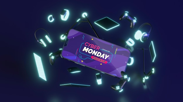 Variedade de venda de cyber monday com mock-up de telefone celular