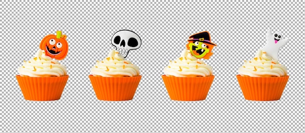 Varietà di cupcakes di Halloween isolati