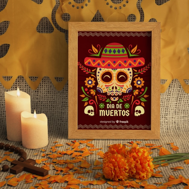 PSD variété de couleurs et de motifs pour les maquettes de dia de muertos