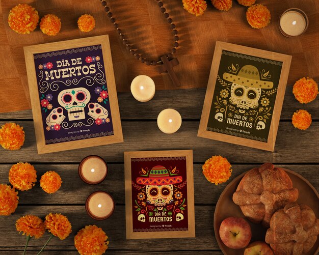 Variété de dia de muertos maquette vue de dessus