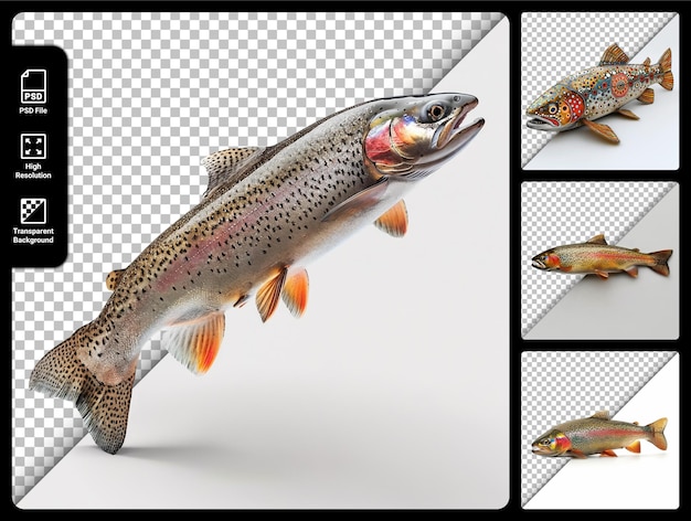 PSD des variétés de truites fraîches sur un fond transparent