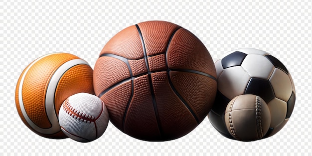 PSD variety of sports balls on isolated background