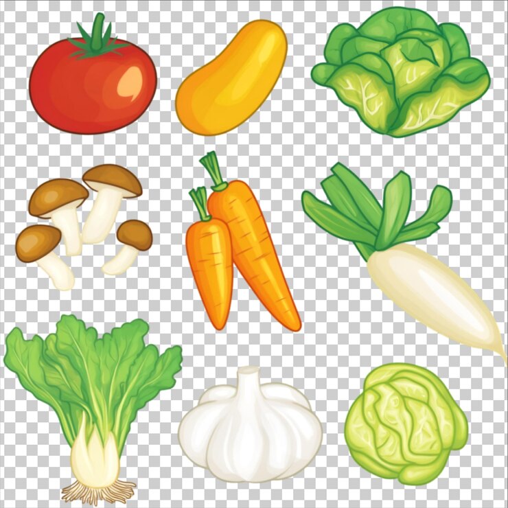 PSD variety of vegetables png cutout isolated on white and transparent background